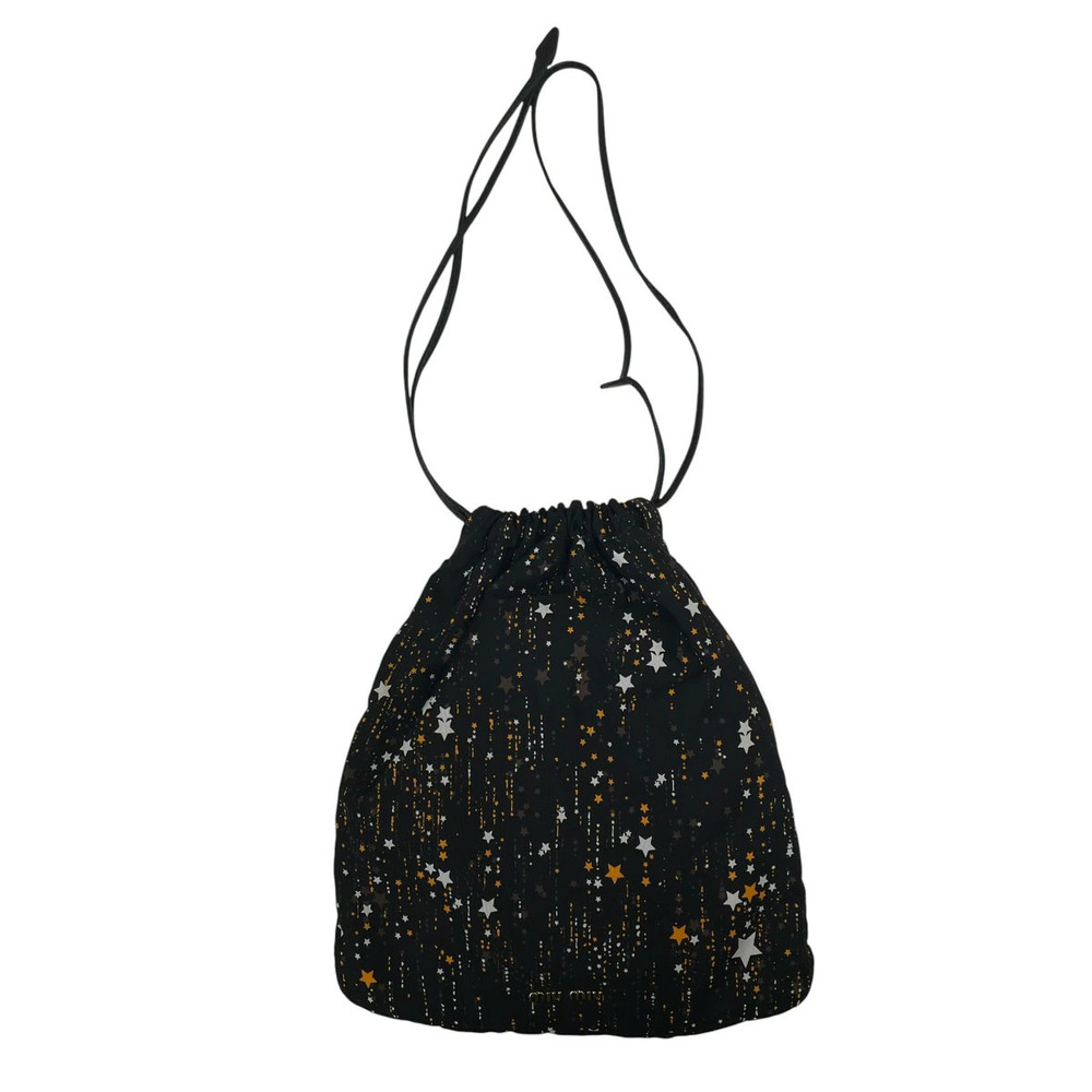 Miu Miu MIUStar Graphic Drawstring Leather Pouch Black